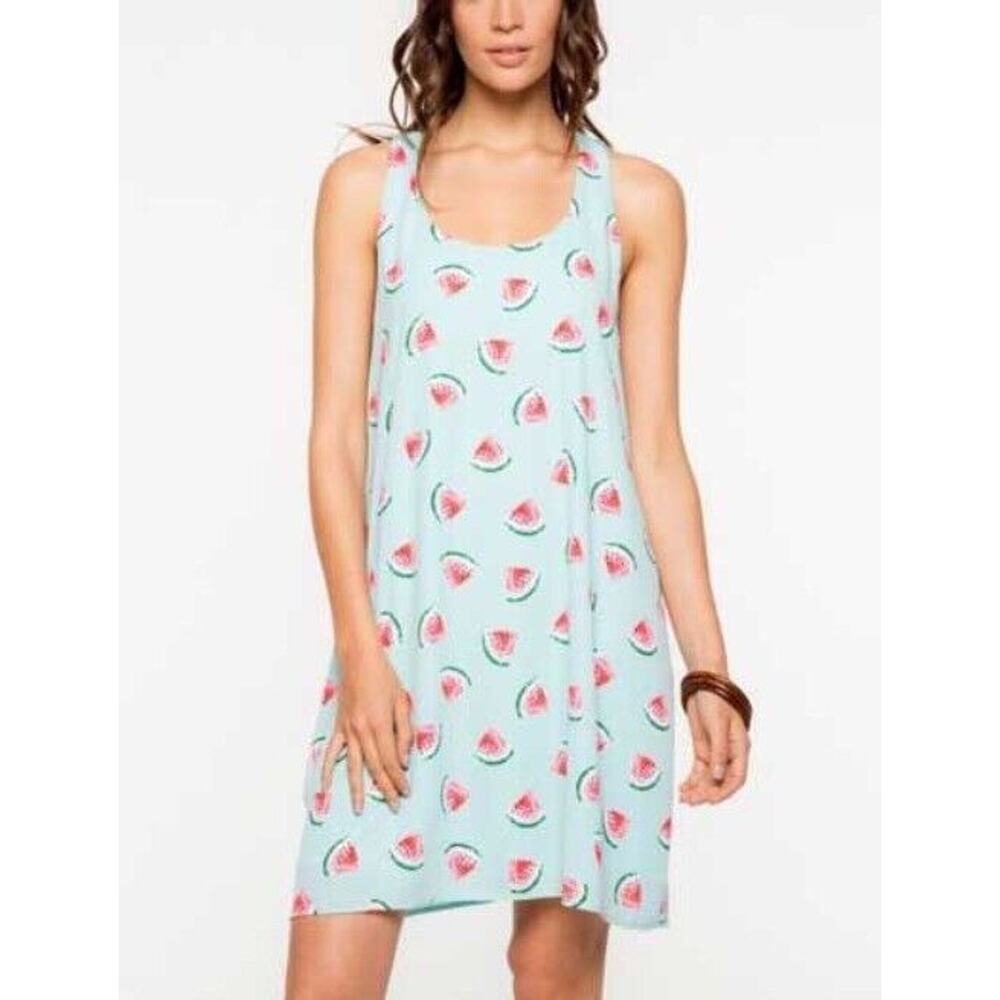 Everly Shift Dress Medium Womens Blue Watermelon Print Key Hole Lined Summer
